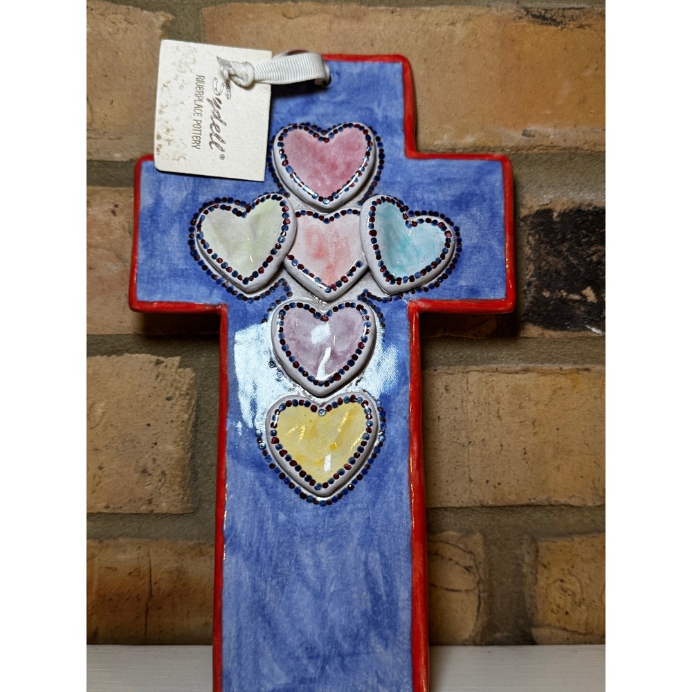 Sydell Riverplace Pottery Wall Cross Unisex OS Blue NWT Ceramic Heart Art